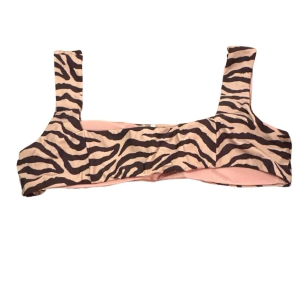 J. Crew Squareneck Bikini Swim Top in Zebra Stripe Cream & Black Sz 3X Plus‎ NEW